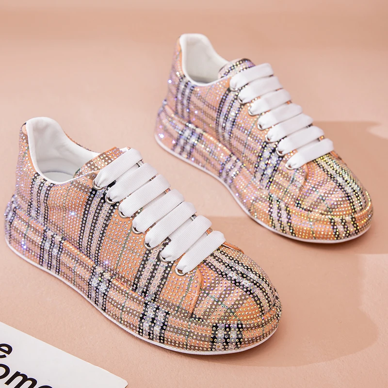 

Women's Sneakers Shoe Big Size New Rhinestone Lace-up Women Fashion Glittering Student Platform Vulcanized Autumn Running Shoes