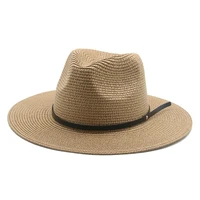 straw hats men women wide brim band belt jazz caps handmade solid black khaki white spring summer beach sun protective sun hats