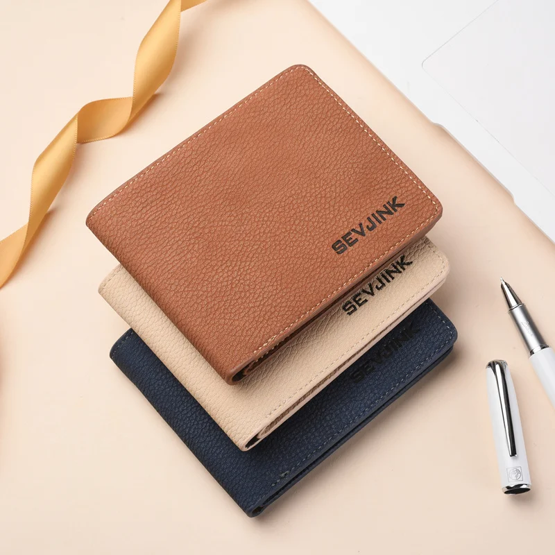 Мужской кошелек кожаный короткий коричневый кредитная карта тонкий милый