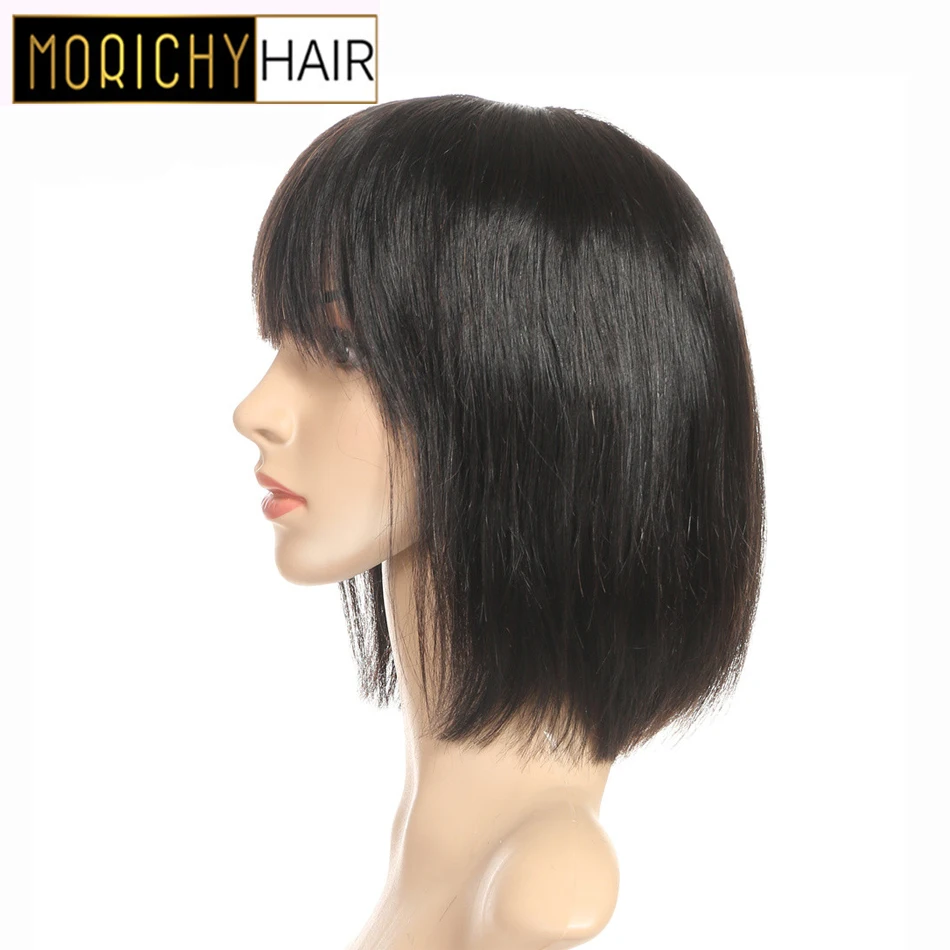 

Morichy Straight Bobs Wigs Peruvian Non-Remy Real Human Hair Full Machine Wigs Black With Bangs Fringe Natural Black for Women