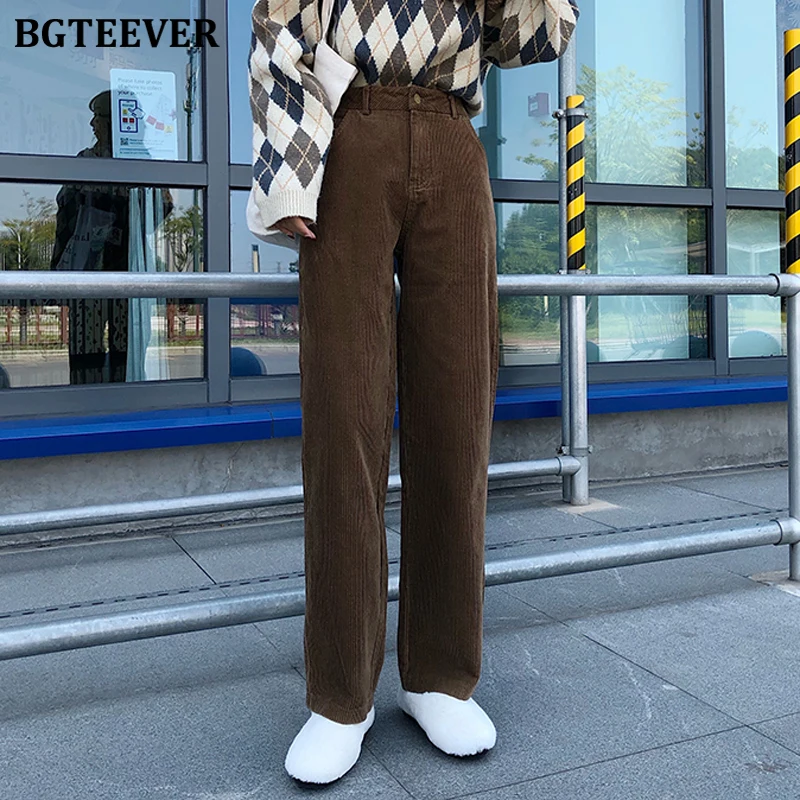BGTEEVER Ретро стиль высокая талия прямые брюки для женщин 2019 повседневные зимние