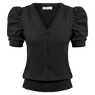 Женский трикотажный кардиган с коротким рукавом-фонариком и V-образным вырезом