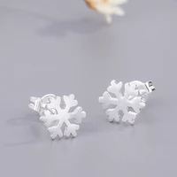 fashion trendy cute girl sterlling silver 925 snow flower stud earrings for women polish metallic snowflake button stud earrings