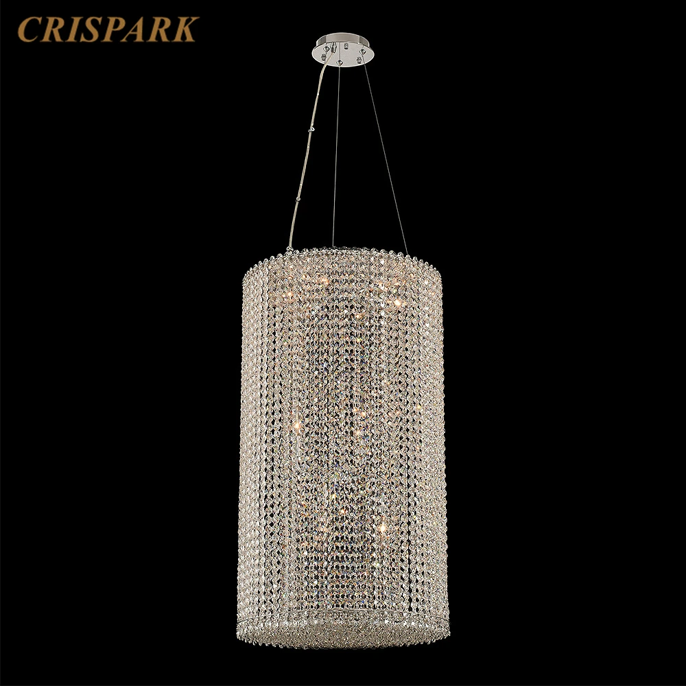 

Modern Crystal Chandelier Lighting LED Round Foyer Chandelier Lamp Art Deco Cylinder Staircase Hanging Light Interior Loft Lamp
