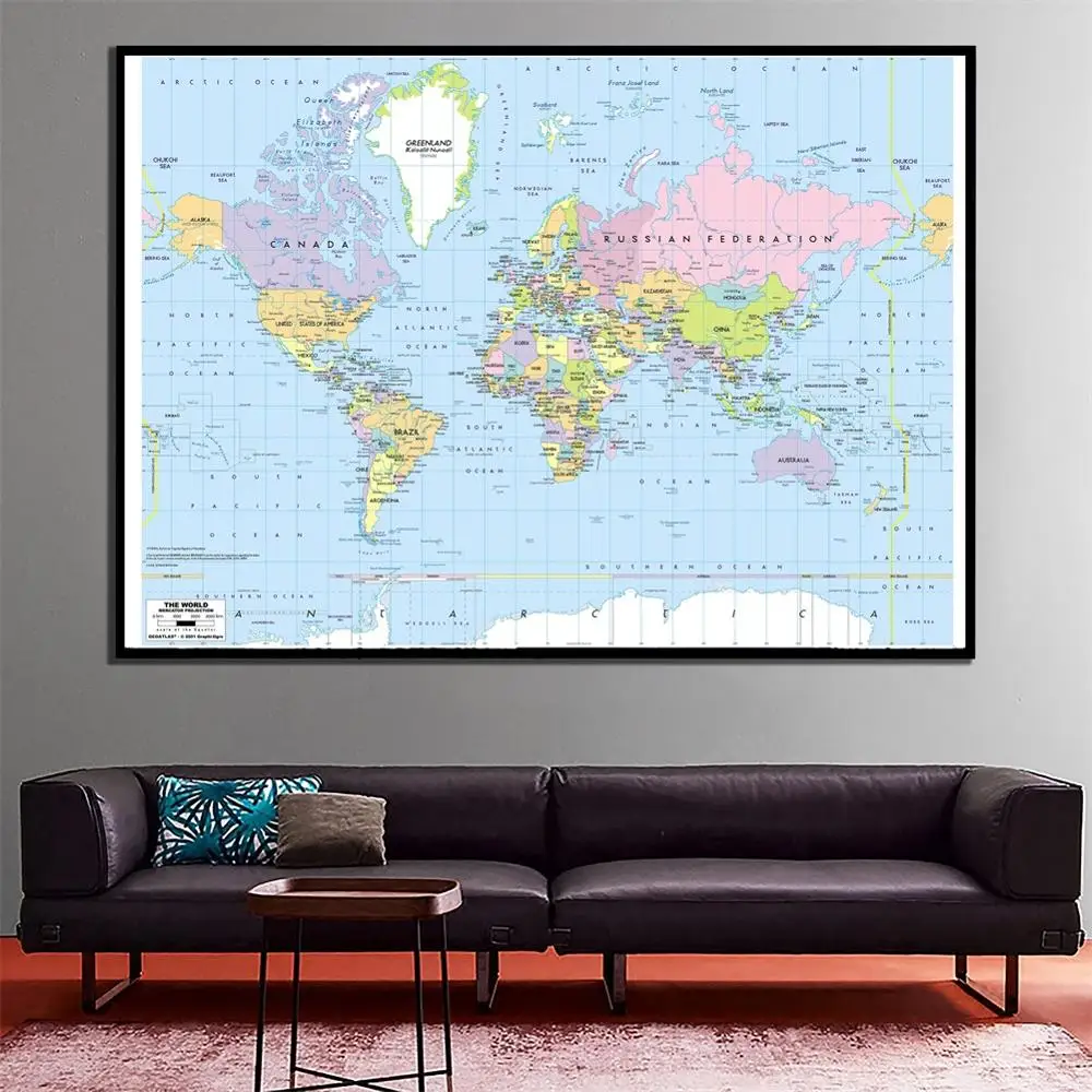 

24x36 см мир Mercator лазерная проекция Map тонкой холст распылением для Спальня настенная живопись