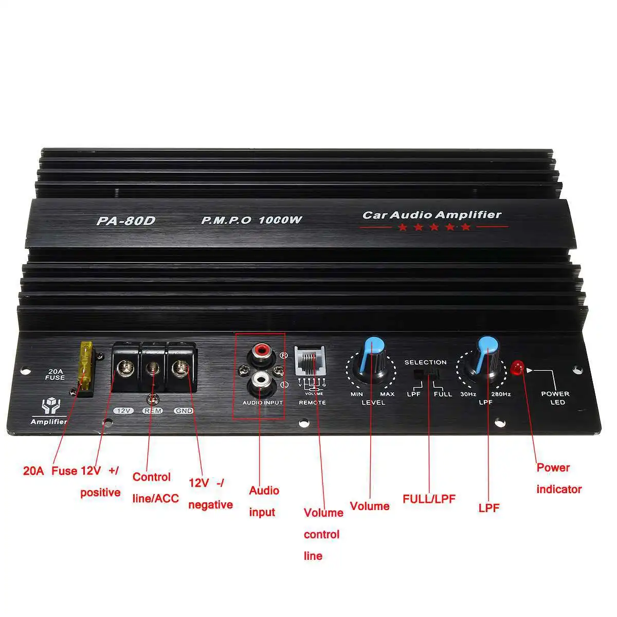 12V 1000W Amplifier Board Mono Car Audio Power Powerful Bass Subwoofers Amp for Modification PA-80D |