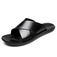 fashion mens real leather slippers summer new crossing slides mens leisure comfort flat leather sandals