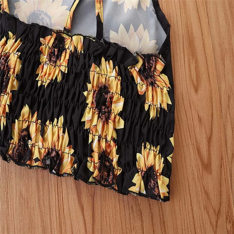 Conjuntos de ropa para ni&ntilde;as, Top con tirantes de girasoles y pantalones cortos, moda para ni&ntilde;os, estilo occidental, 2 uds.-4