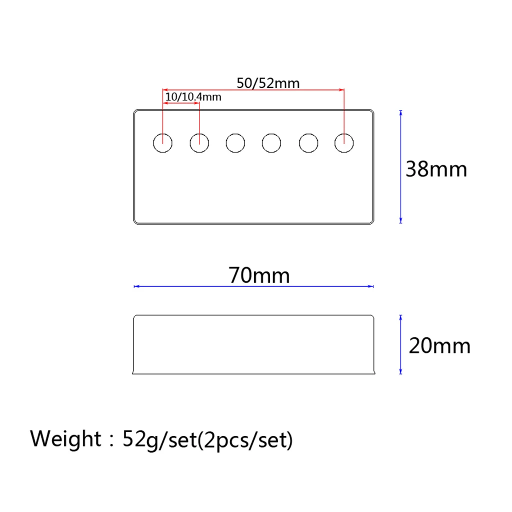

2Pcs Chrome Plated Pickup Cover 50/52mm 6 Holes for Electric Guitar Parts