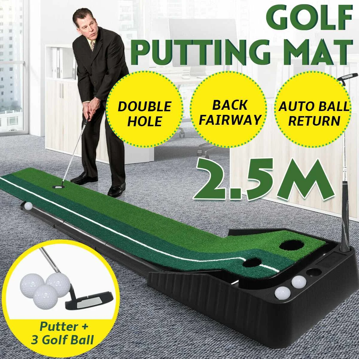 

2,5 м удлиненные крытая площадка для гольфа установка тренера Портативный автоматический возврат Гольф-коврик для гольфа клюшки возврата зе...