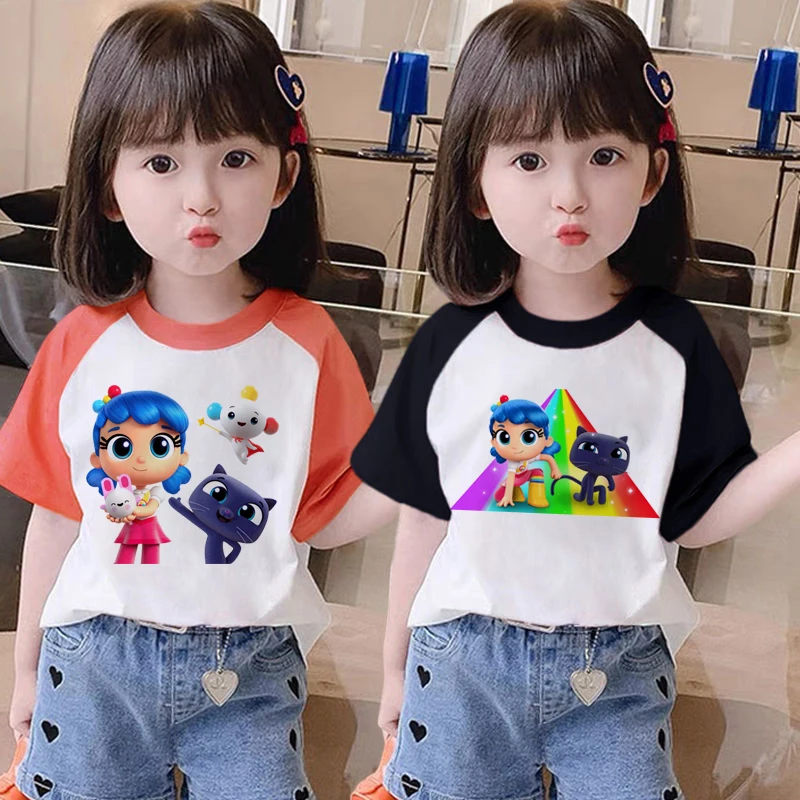 

Colored sleeves T-shirt Girls Toddler Infant Boys Summer Cartoons Clothes Short Sleeve Tops Tees Fashion Rainbow Kingdom T Shirt