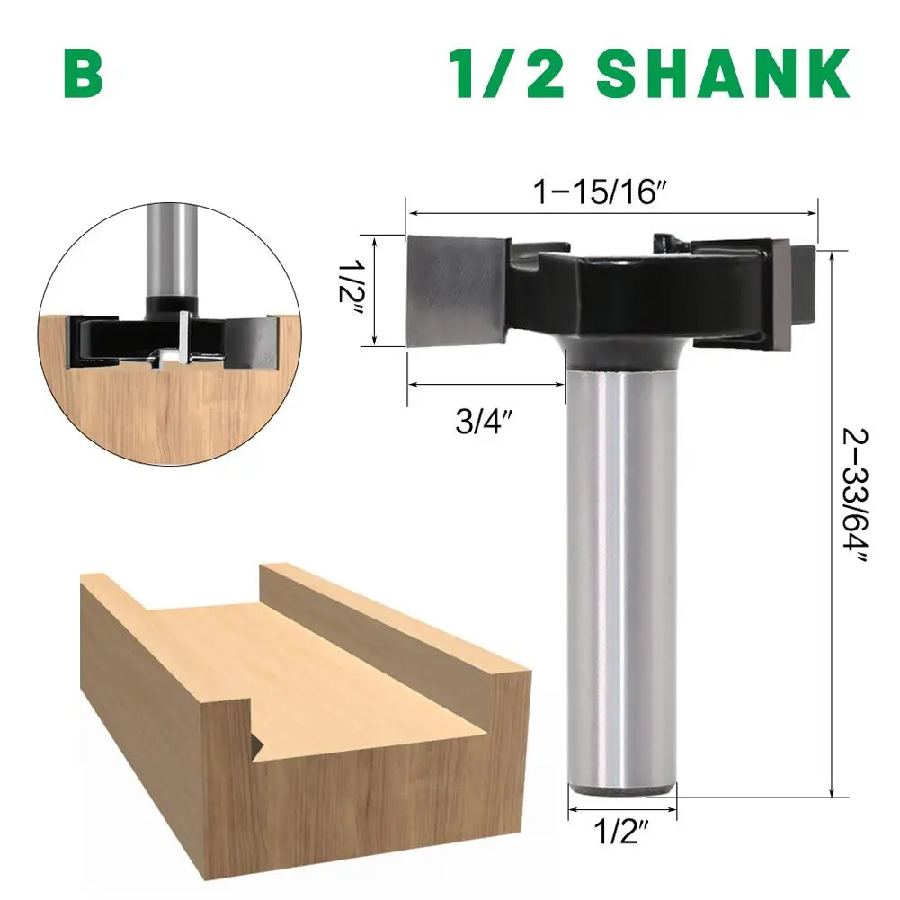 

CNC Spoilboard Router Surfacing Bit T-moulding 1/2" Shank Wood Milling Cutter Planing Woodworking Tools Slab Flattening Router