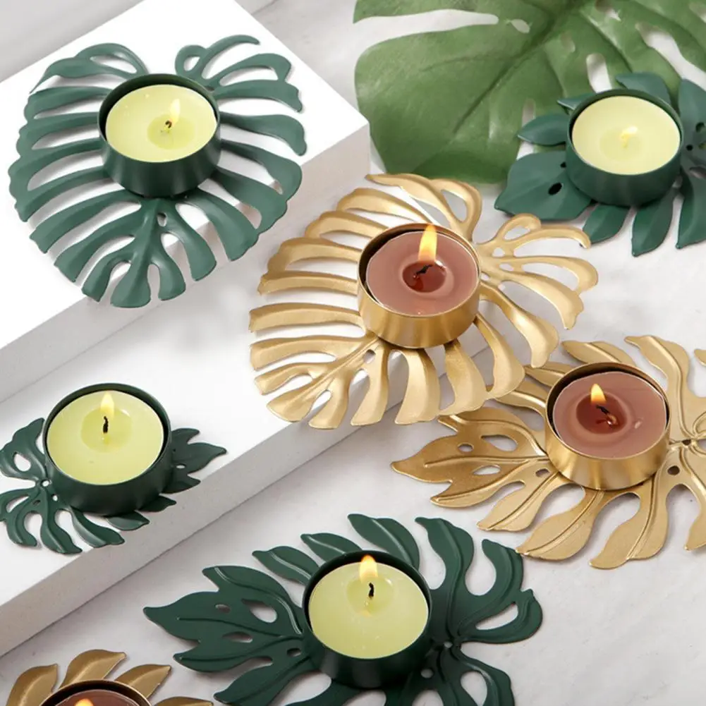 

Hot Sale 80% Candlestick Leaf Shape Desktop Ornament Metal Turtle Leaf Candle Holder for Home Decor