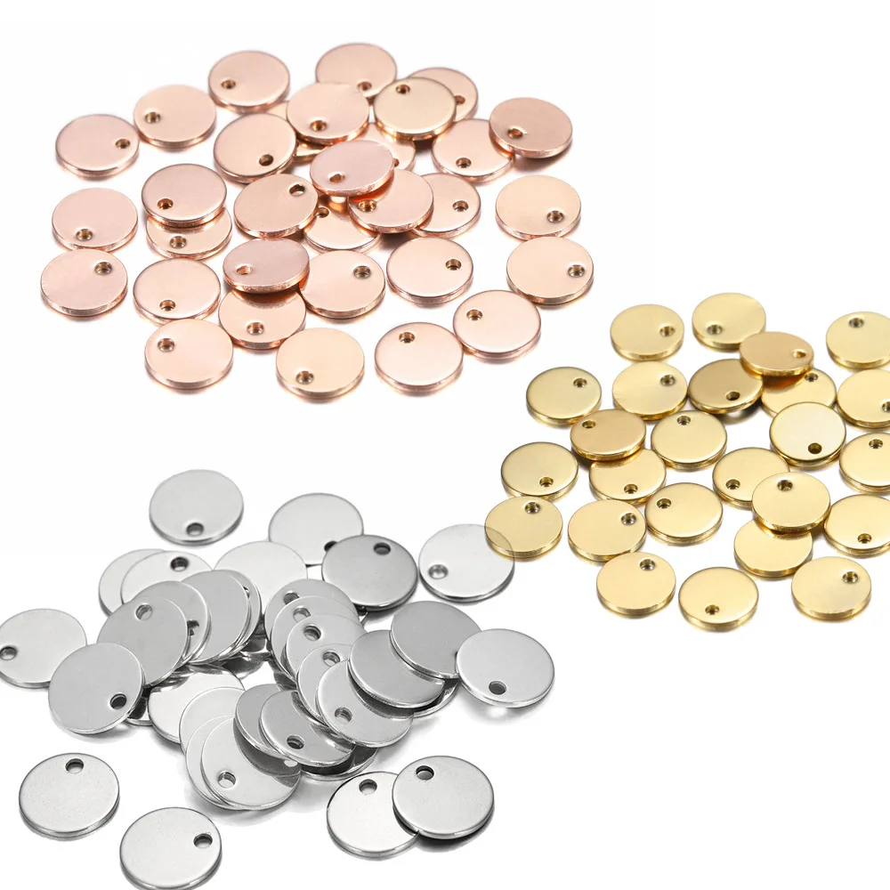 

6 8 10 12 15 18 20 25mm No Fade Charms 316 Stainless Steel Gold Plated Round One Hole Charm DIY Necklace Pendant Jewelry Finding