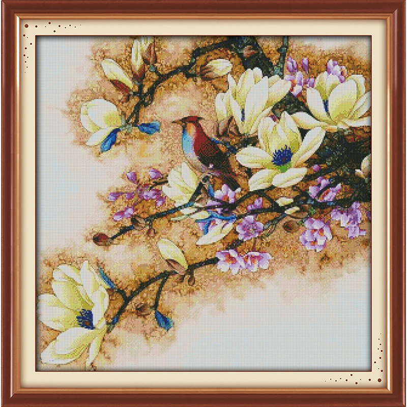 The Beautiful Yulan Magnolia Chinese Cross Stitch Kits Ecological Cotton Stamped Printed 14CT 11CT DIY Gift Christmas Decoration