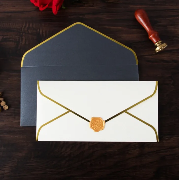 

1 Pcs Hot Sale Retro European Business Pearlescent Paper Gold Stamping Envelopes Pearl Paper Wedding Invitation Envelopes