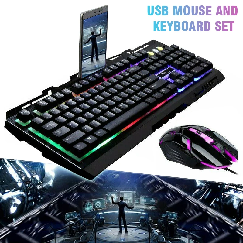 

Pohiks Gaming keyboard Wired Gaming Mouse Kit LED Illuminated Backlit USB Wired Rainbow Gaming Keyboard Mouse Set for PC