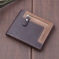 short mens wallet fashion tri fold horizontal card holder male pu leather zipper coin purses fashion clutch money clip