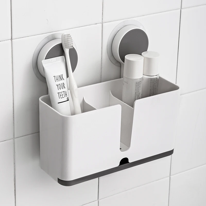 Bathroom Shelf Adhesive Storage Rack Toothbrush Holder Shaver Rack Organizer Wall Hanging Brushing Teeth Toothpaste Rack