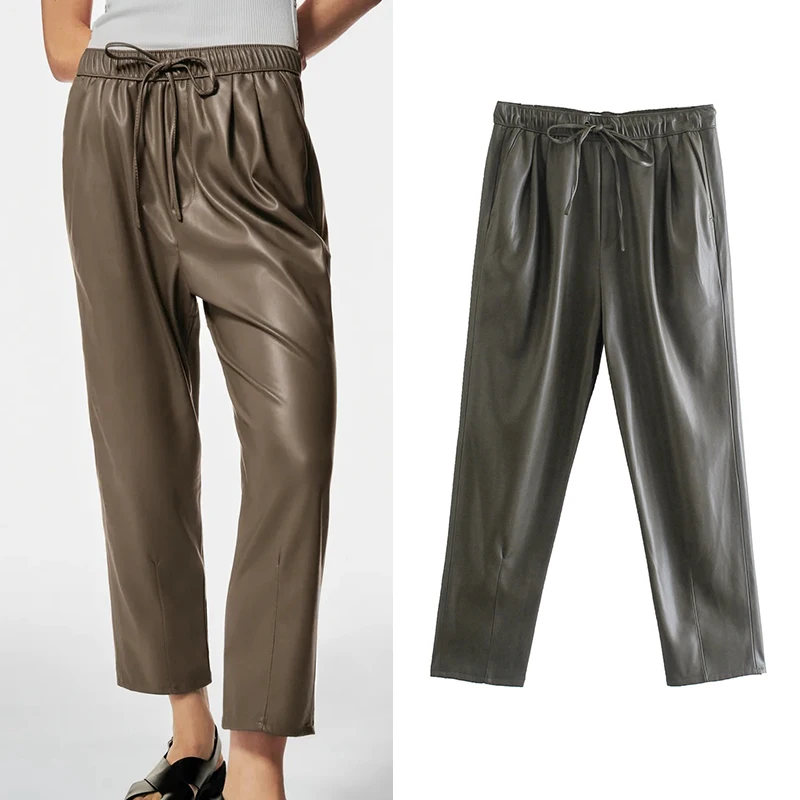 

Брюки женские из искусственной кожи, прямые, однотонные