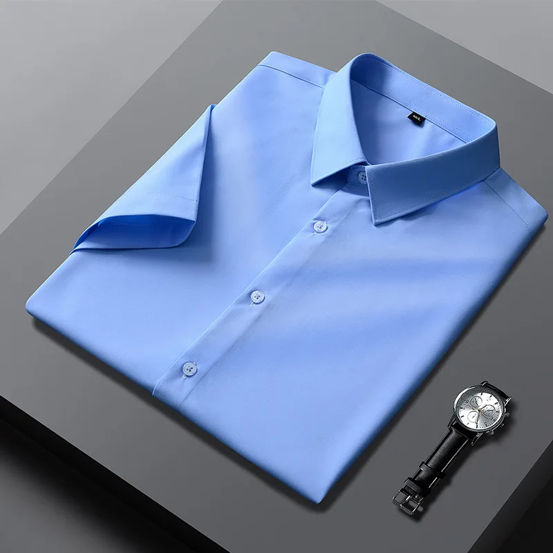 

Men's business high end shirt 2021 summer new bamboo fiber breathable fashion style short sleeve shirt