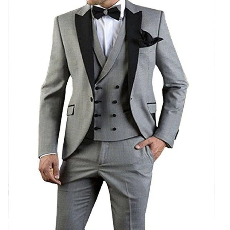 

Grey Groom Tuxedos One Button Peak Lapel Groomsmen Best Men Suits for Wedding Business Prom Suits (Jacket+Pants+Vest