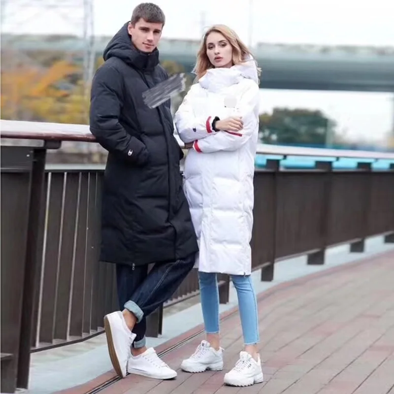 Women Men Warm down jacket new Korean Style Thicken Long couple casual black and white simple hooded | Женская одежда