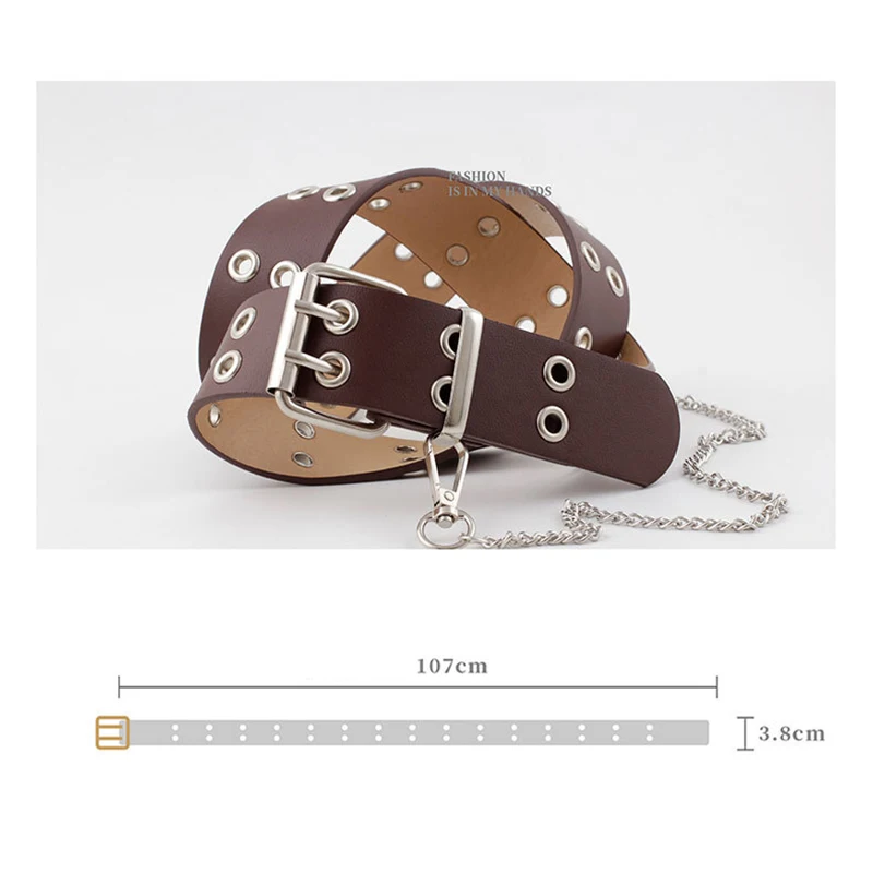 

Women Belt PU Leather Pin Buckle Belt Punk Style with Metal Chain Fashion Waist Belt Black/Coffee BMF88