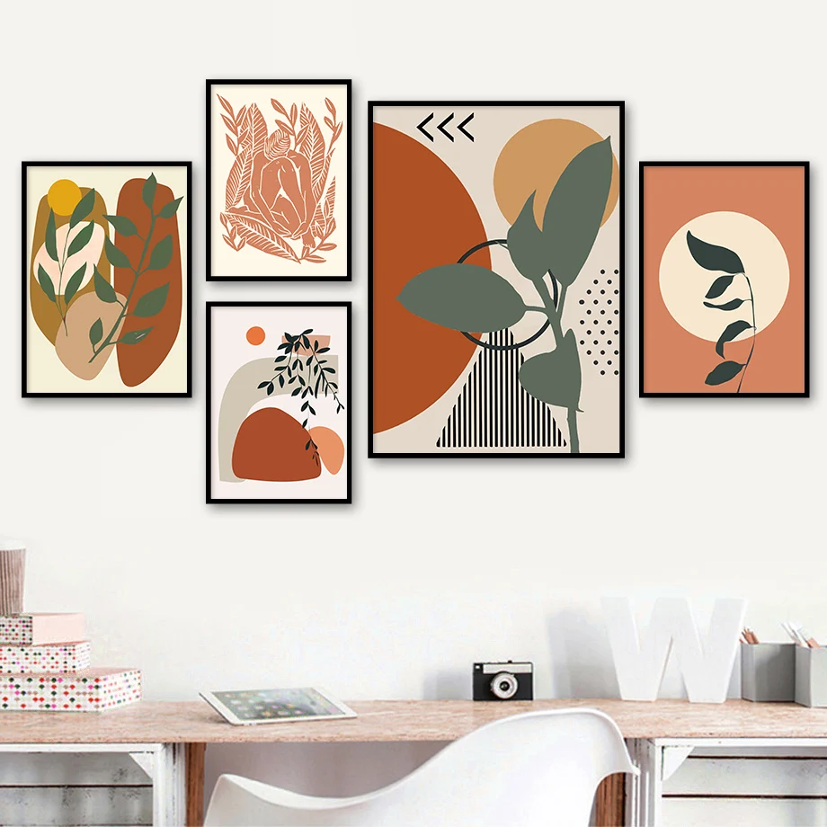 

Monstera Leaves Girl Abstract Illustration Wall Art Canvas Painting Nordic Posters And Print Wall Pictures For Living Room Decor