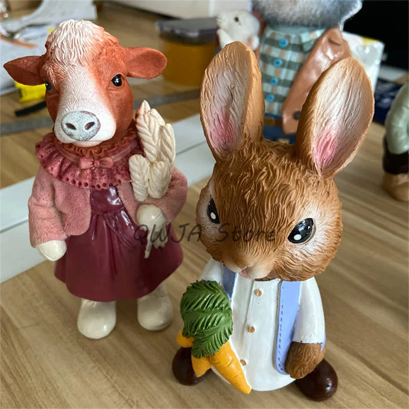 Estatuas de animales para decoraci&oacute;n del hogar, escultura creativa de gato, conejo, adornos de resina, accesorios de jard&iacute;n-3