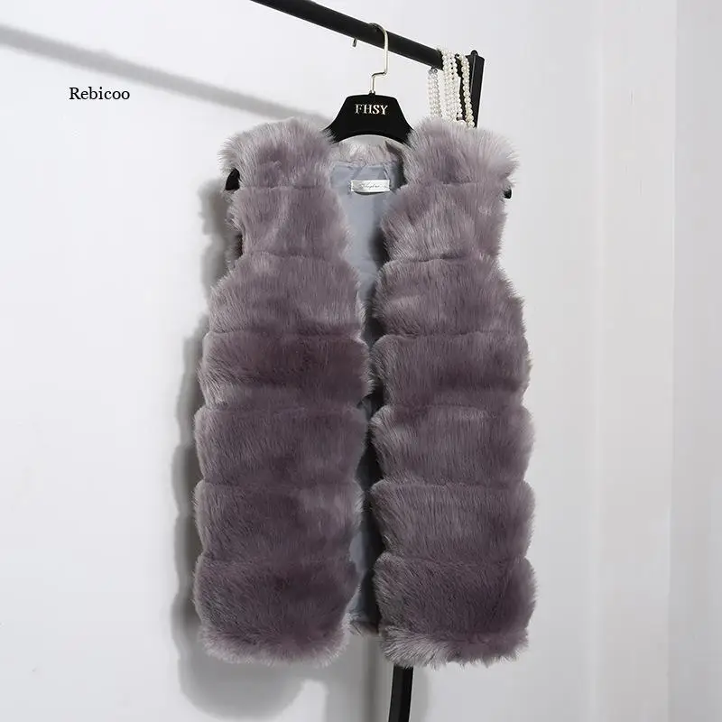 2021 Fall/winter Women's Faux Fur Vest Korean Mid-Length Hairy Slim Women's Fox Fur Vest Women's Jacket