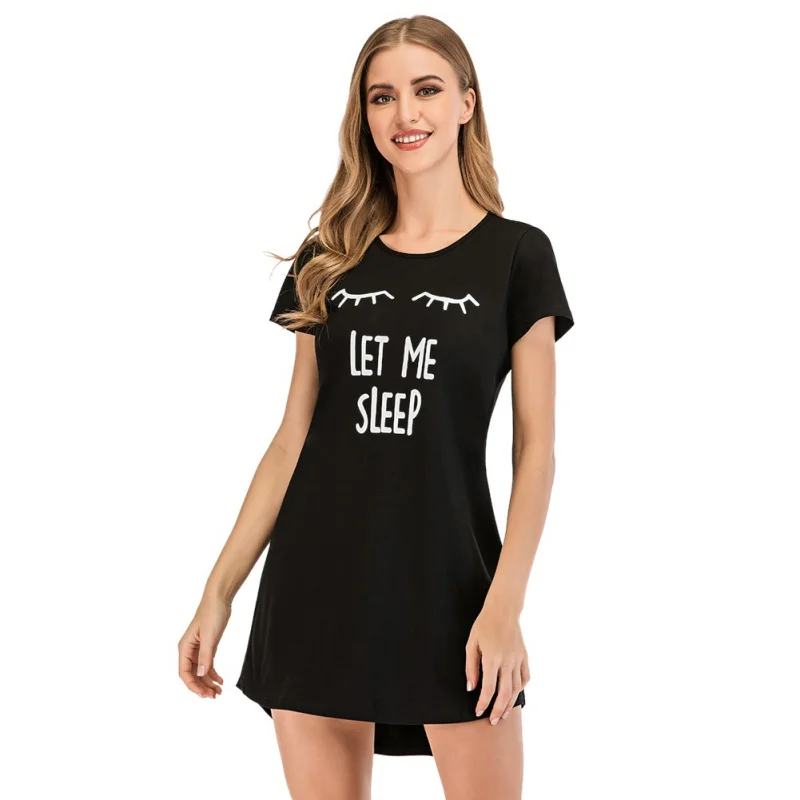

Cartoon Home Ladies Nightdress High-quality Cotton Plus Sizes Letter Printed Short Sleeve Nightdress Fashion Tops