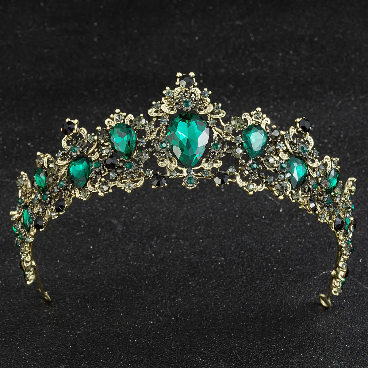 Baroque Bronze Gold Color Red Green Crystal Crown Bridal Tiara Vintage Hair Accessories Wedding Rhinestone Diadem Pageant Crowns