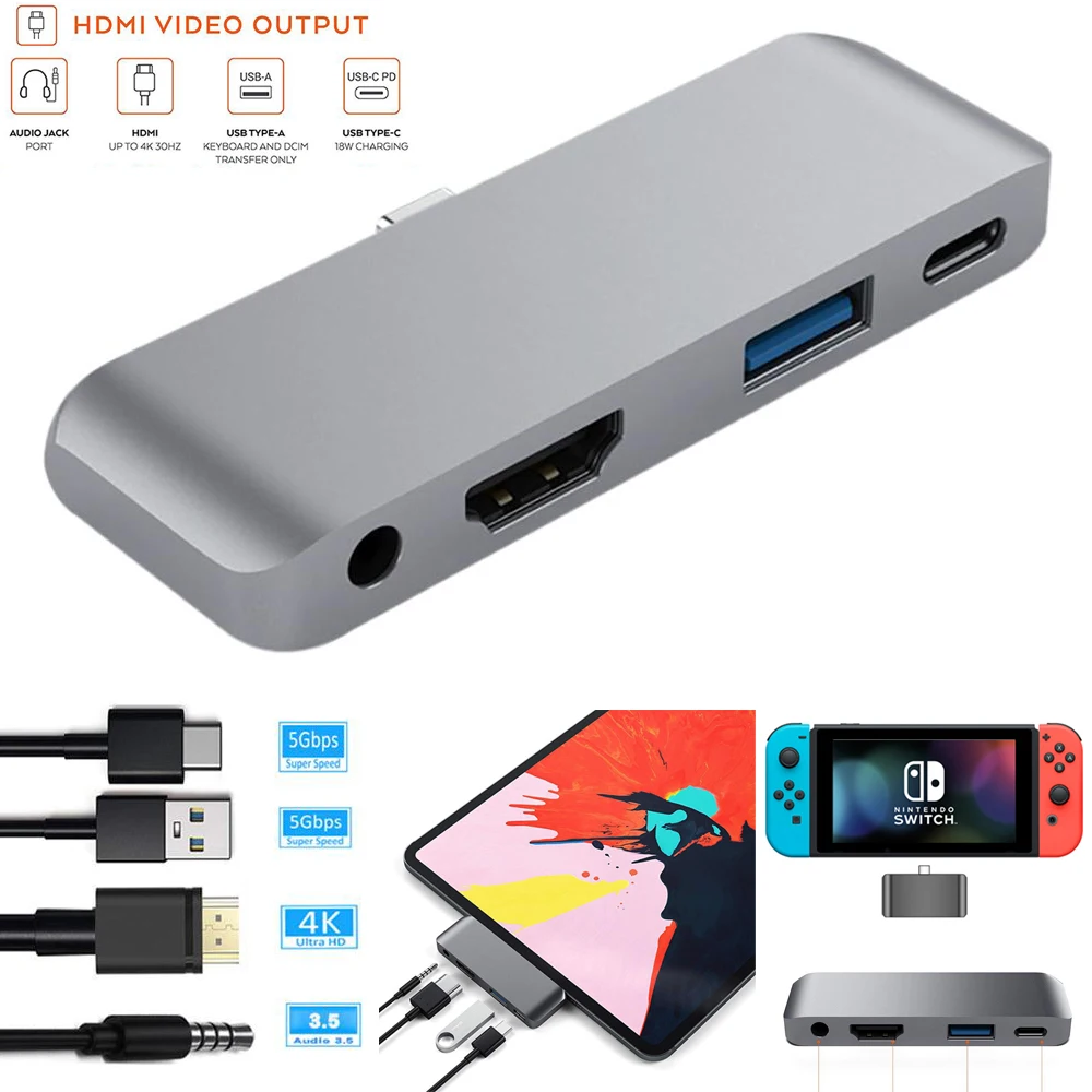 USB 3 1 Тип C PD быстрая Зарядное устройство 4K HDMI 0 5 мм разъем AUX кабель Адаптер Hub для