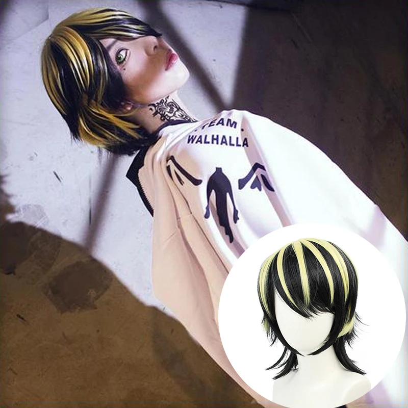 

Anime Kazutora Cosplay Wig Tokyo Revengers Short Fake Hair Daily Cosplay Fiber Synthetic Wig Black Bangs Anime Accessories