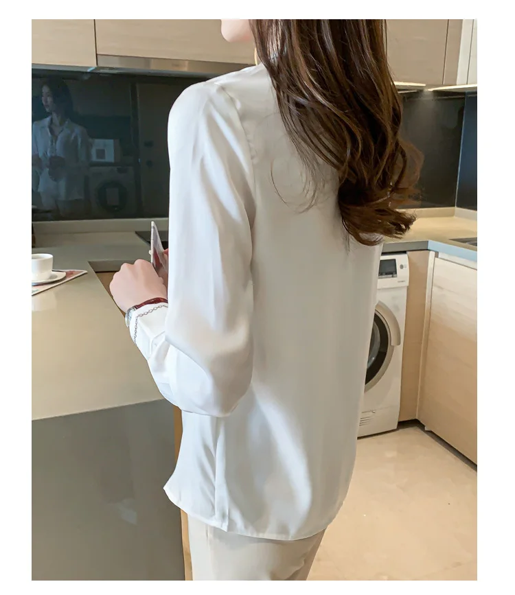 

New Long-sleeved Blouse Bow Tie Chiffon High-end Top Fashion Blouses Comfortable Casual Summer Shirt Houthion