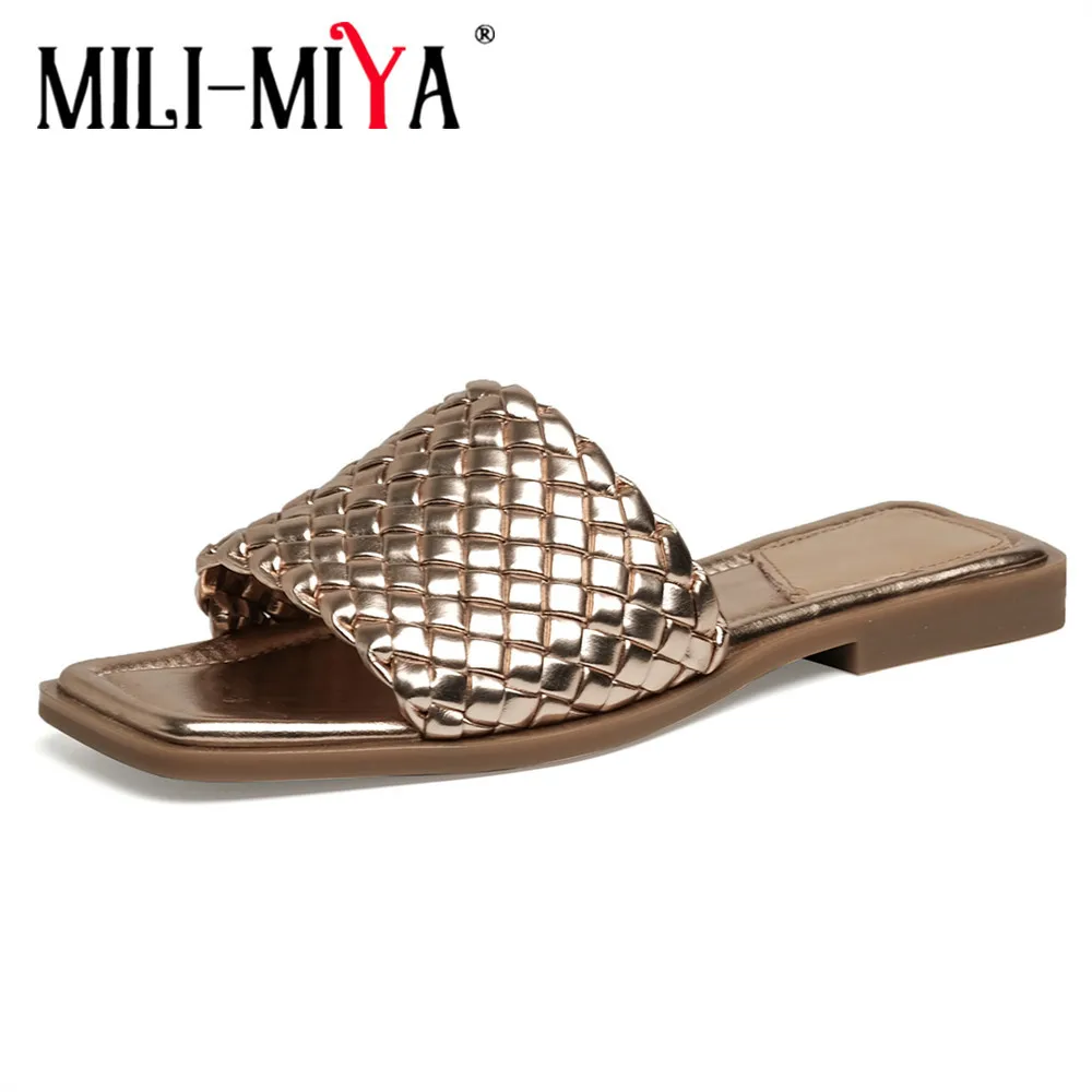 

MILI-MIYA плюс размер 34-43; Новые летние сандалии; Женская обувь на плоской подошве; Повседневная Тканые модные женские туфли на плоской подошве с...