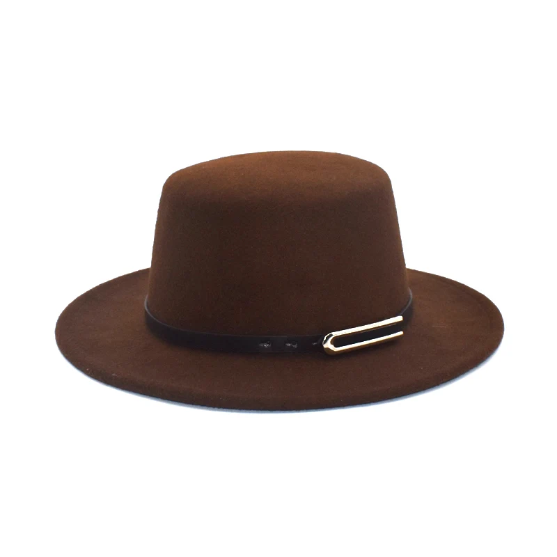 New Fashion Winter Autumn Wool Fedora Hat Women Flat Top Bowler Hat Wide Brim Man Jazz Hat Elegant Lady Church Hats P24