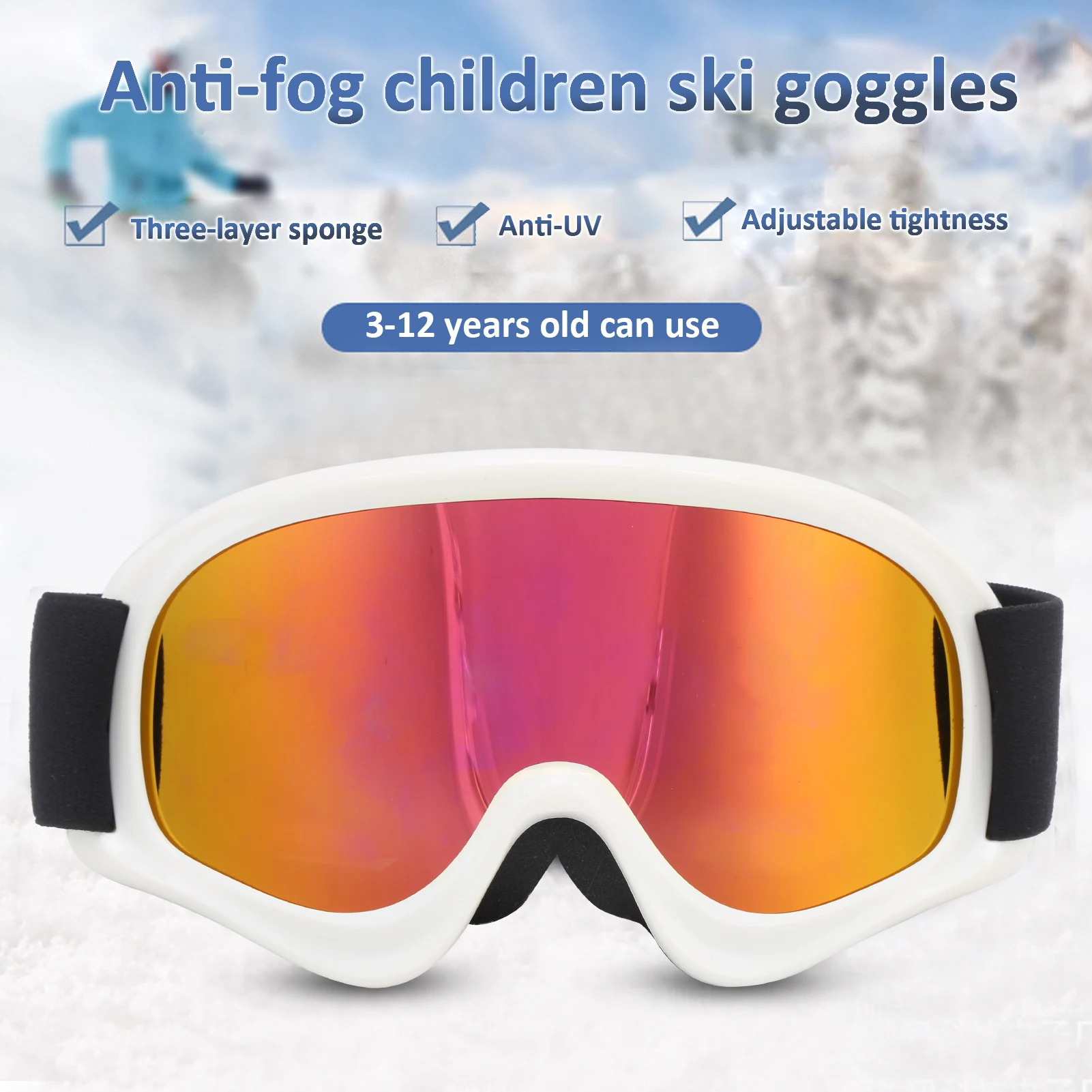 

2021 New Children Ski Double‑Layer Anti‑Fog Snow Anti‑Snow Blindness Climbing Windproof Glasses Black/White