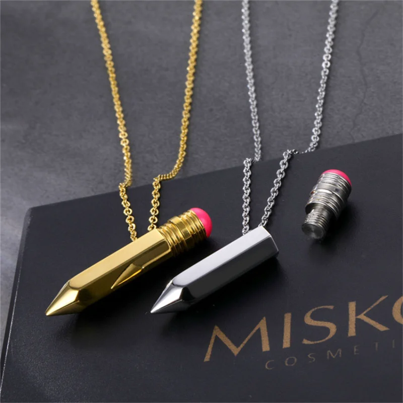 

Megin D Stainless Steel Simple Pencil Pendant Hip Hop Fashion Collar Chains Necklace for Women Girls Couple Friends Gift Jewelry