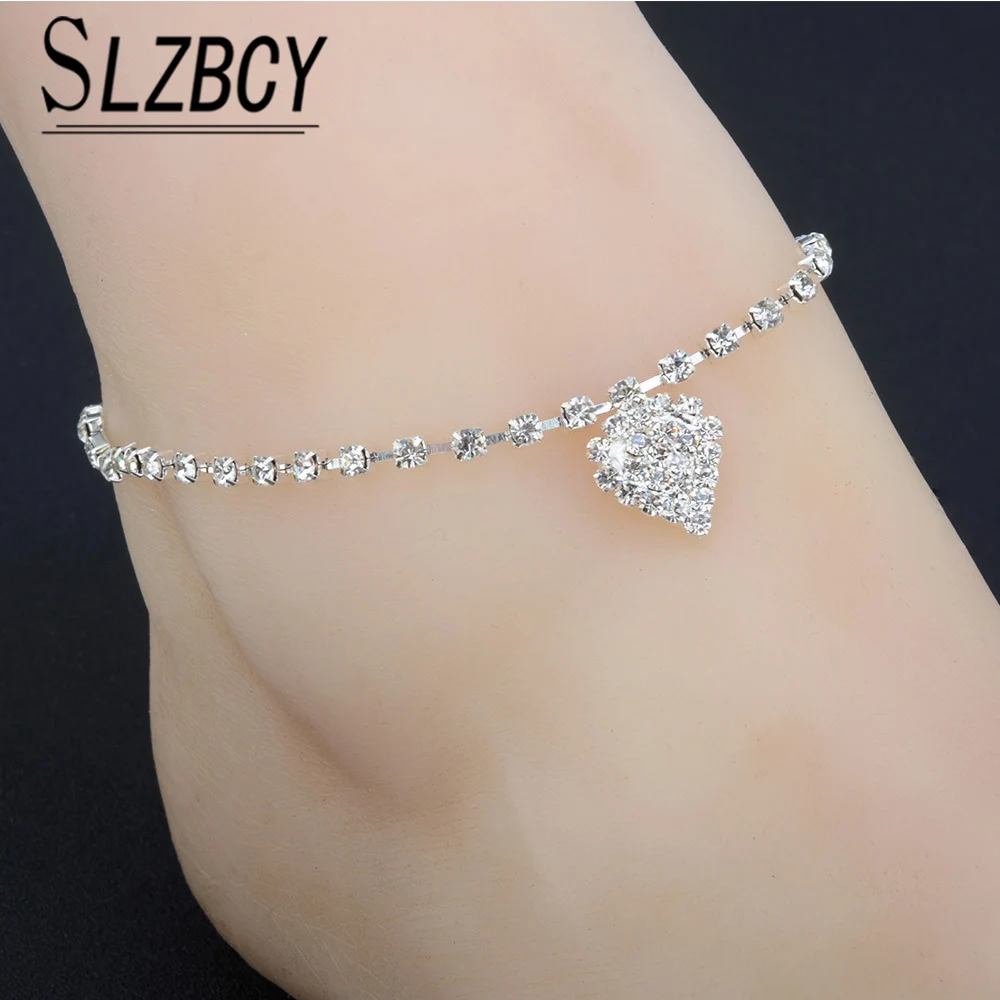 

Простой винтажный браслет в виде сердца для женщин, цепочки с кристаллами, браслет на ногу, пляжные аксессуары, украшения для ног