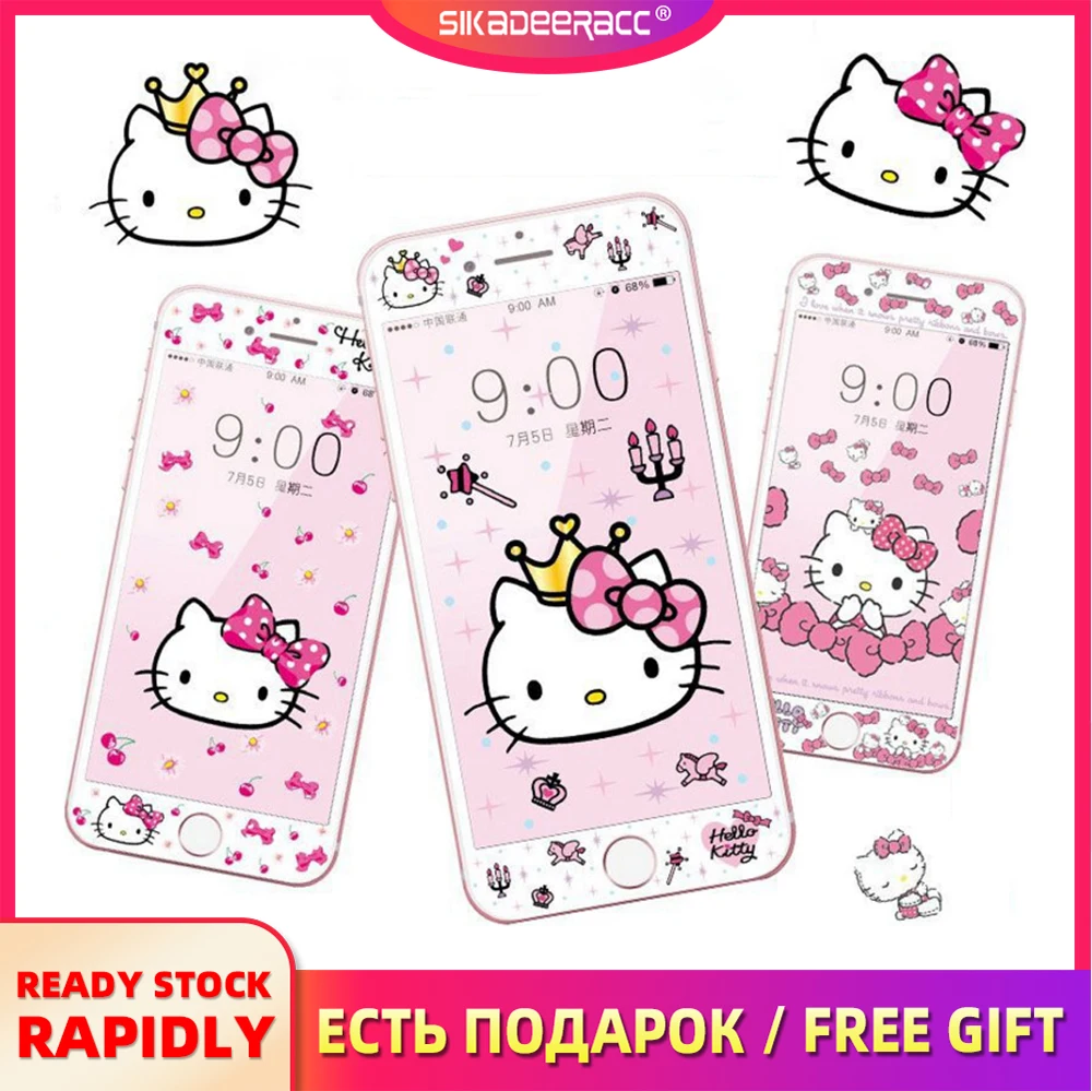 Kitty Защитная пленка для экрана из закаленного стекла для iphone 8 Plus 6 6s 7 Plus Tom Jerry Bear мультяшная 3D изогнутая кромка пленка для полного покрытия DH84