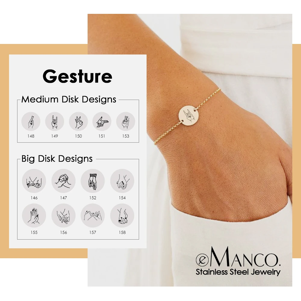 EManco Выгравированный браслет с жестами для женщин минималистичные браслеты Best