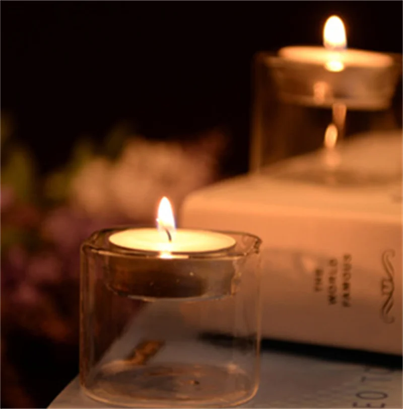 

European Transparent Glass Square Triangular Candlestick Wedding Props Romantic Dinner Home Accessories