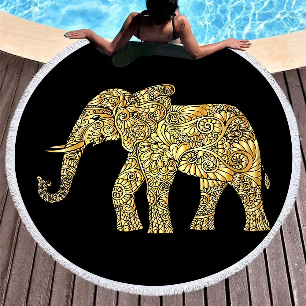 

Free shipping Gift Ethnic BOHO Mandala Gold Elephant Geometric Pattern Large Yoga Surf Sauna Swim Spa Bath Beach Towel Blanket