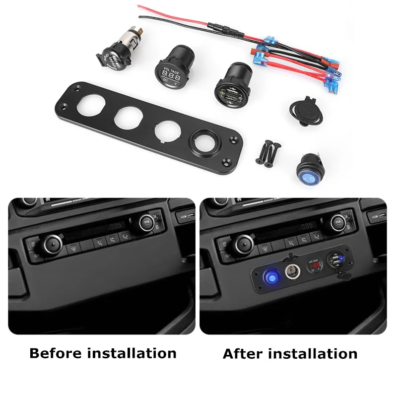 4 in 1 qc 3 0 fast charger car charger dual usb cigarette lighter socket power outlet plug 12v 24v socket car digital voltmeter free global shipping