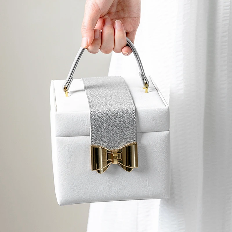 

White PU Jewelry Box Women's Three Layer Watch Bracelet Necklace Ring Jewelry Storage Box Display Box