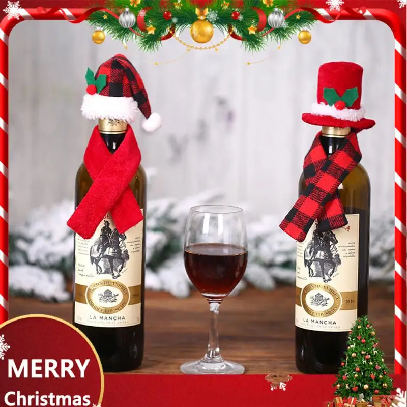 

Рождественский шарф, шапка, костюм из двух предметов, набор для бутылок красного вина, украшение для отеля, ресторана, Детские Креативные ук...