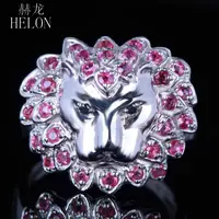 HELON 0.8ct Genuine Natural Rubies & Black Diamonds Ring Sterling Silver 925 Engagement Wedding Ring Party Trendy Fine Jewelry