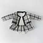 2 шт., черная клетчатая куртка для малышей, кардиган + юбка, комбинезон, весенняя куртка для маленьких девочек, одежда для младенцев 3, 6, 9, 12, 18, 24 месяцев, 204022